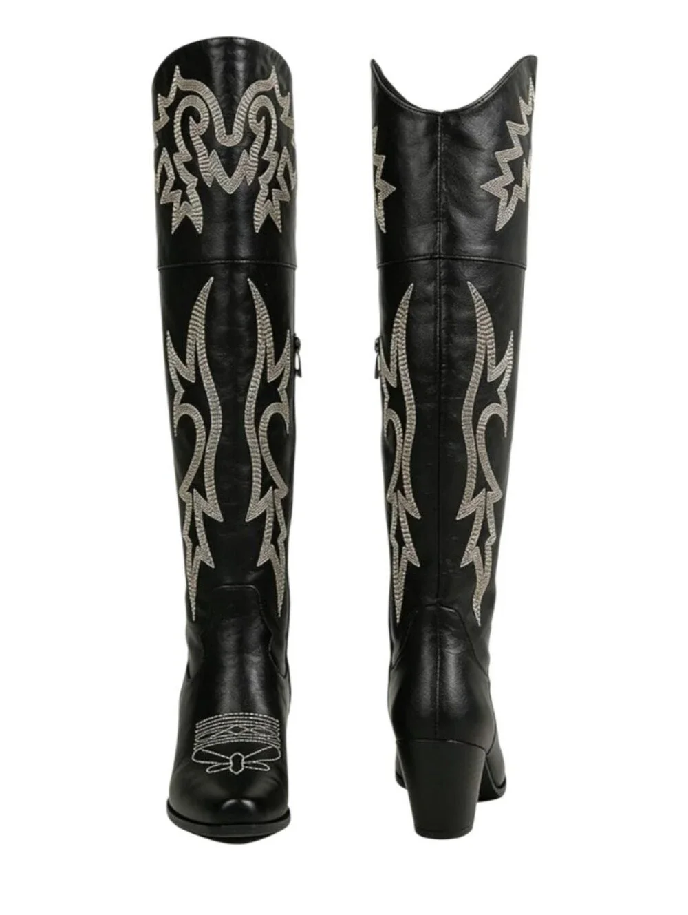 Black Faux Leather Embroidered Thigh-High Western Boots Sz 10.5  Nwt